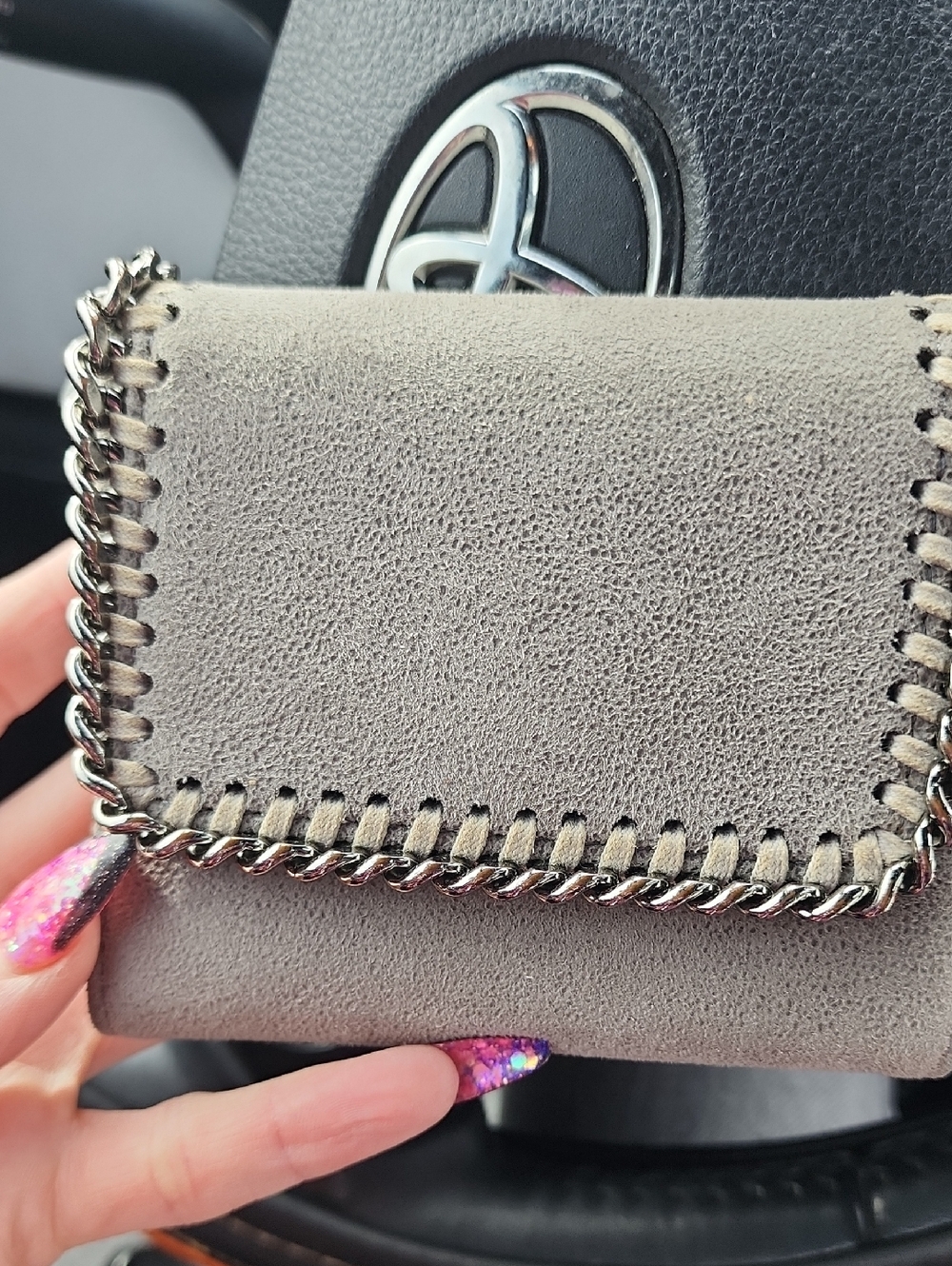 Stella McCartney Light Green Suede Wallet with Silver Chain Cqqharm - Picture 2 of 6